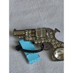 Vtg Western Rhinestone encrusted revolver gun shape brooch 2in ICE signed B&W